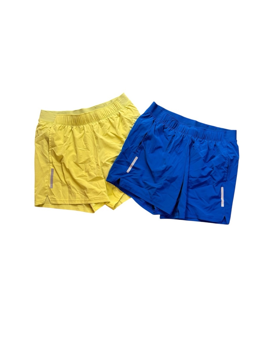 tek gear Men's Athletic 5” Shorts with Liner in Bright Yellow/Green & Royal Blue